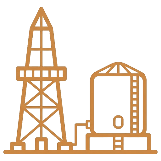 Flat vector icon of an oil derrick and storage tank